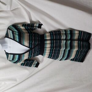 A.N.A  V-Neck, Faux Wrap 3/4 Sleeve Striped Sweater Dress.    Size M